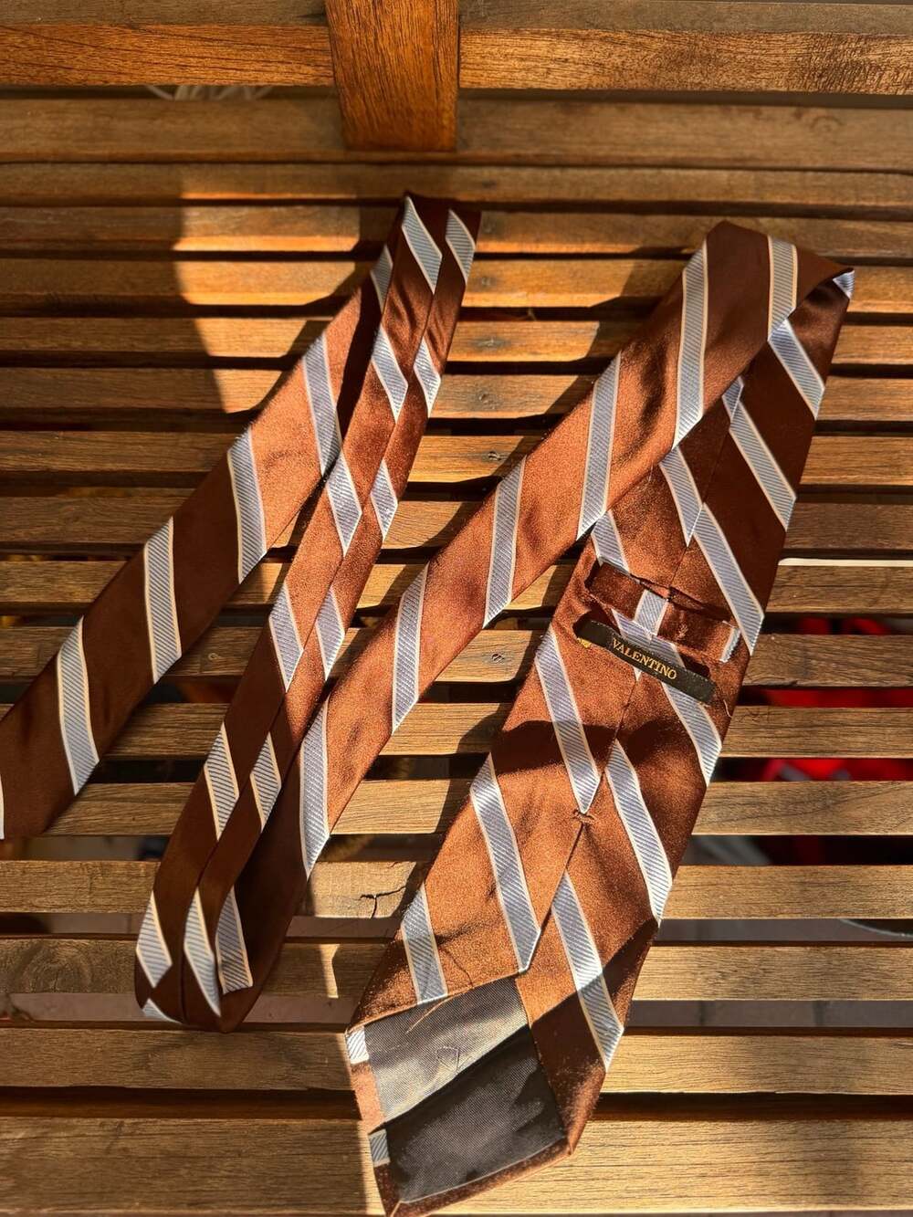 Valentino Silk Tie Brown Blue Striped Made In Italy